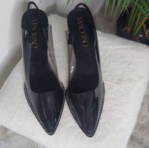 Clear black sling black heels